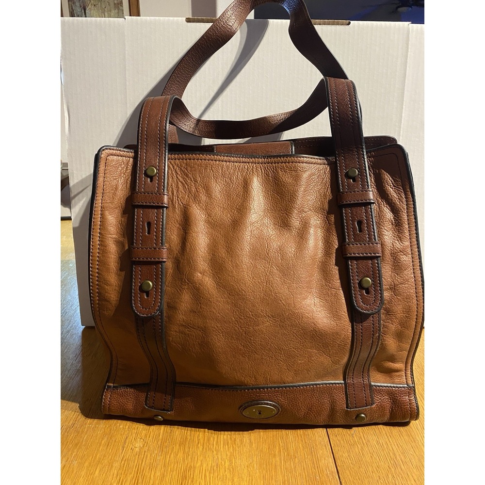Fossil Brown Leather Tote with Dark Brown Straps
